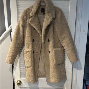 Cream Oversized Pea Coat with Textured Fabric
